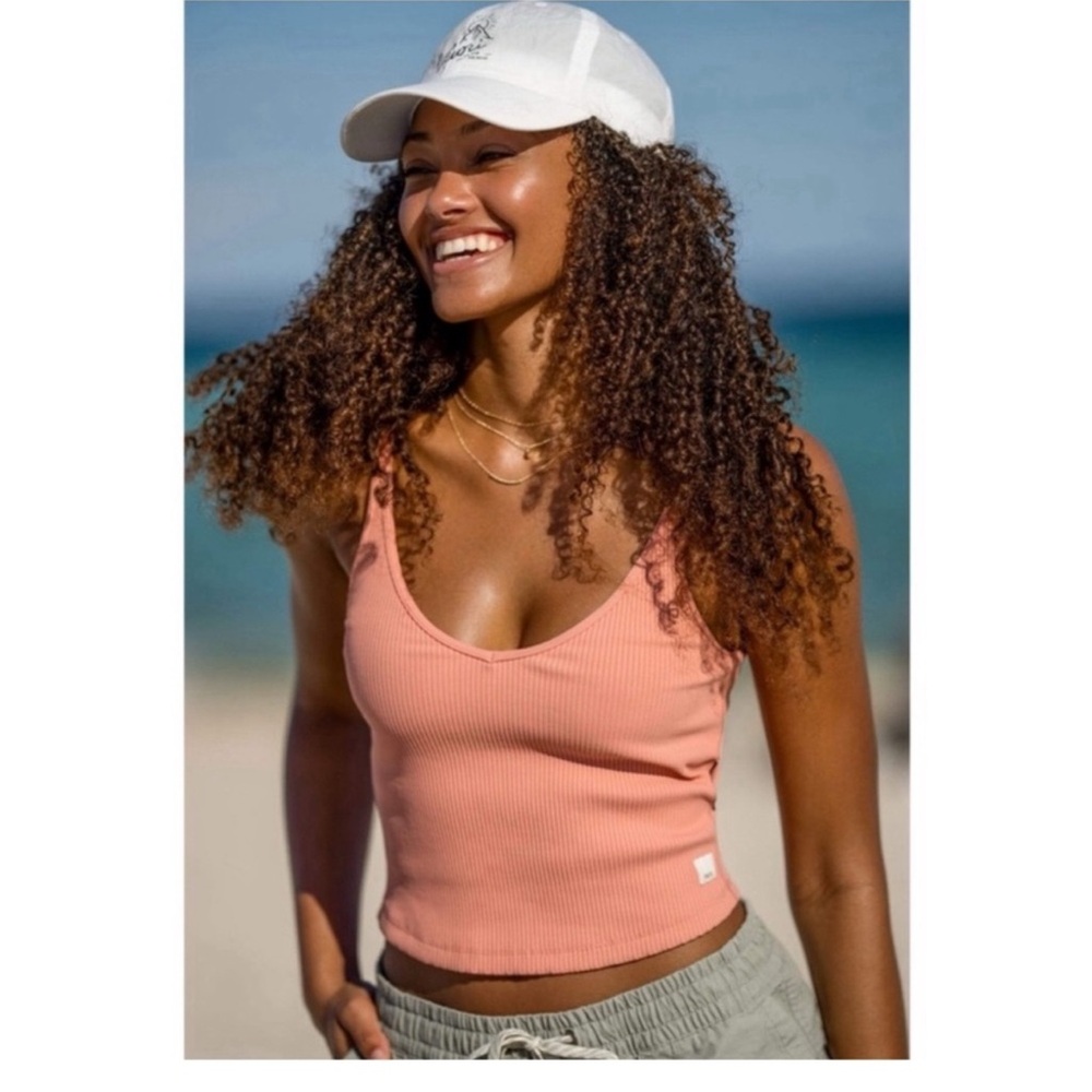VUORI PEACHY PINK RIBBED CROP TANK TOP WOMEN’S SIZE X-LARGE